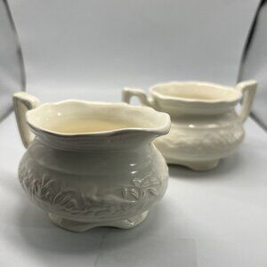 1968 Mt Clemens Pottery USA Creamer & Sugar Cream Vogue Embossed Pattern Perfect
